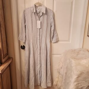 Linen Blend Blue/White  Striped Long Sleeve Dress Sz XS